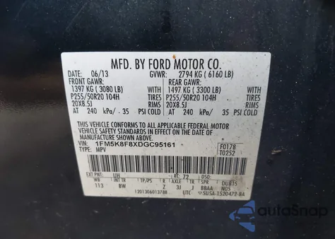 2013 Ford Explorer Limited z USA, uszkodzony, nr VIN 1FM5K8F8XDGC95161